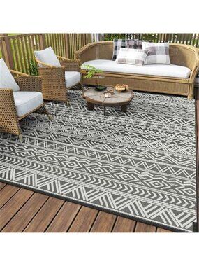 Outdoor Rug Carpet Waterproof 5x8 Outdoor Patio Rug Mat Reverisble Plastic Straw